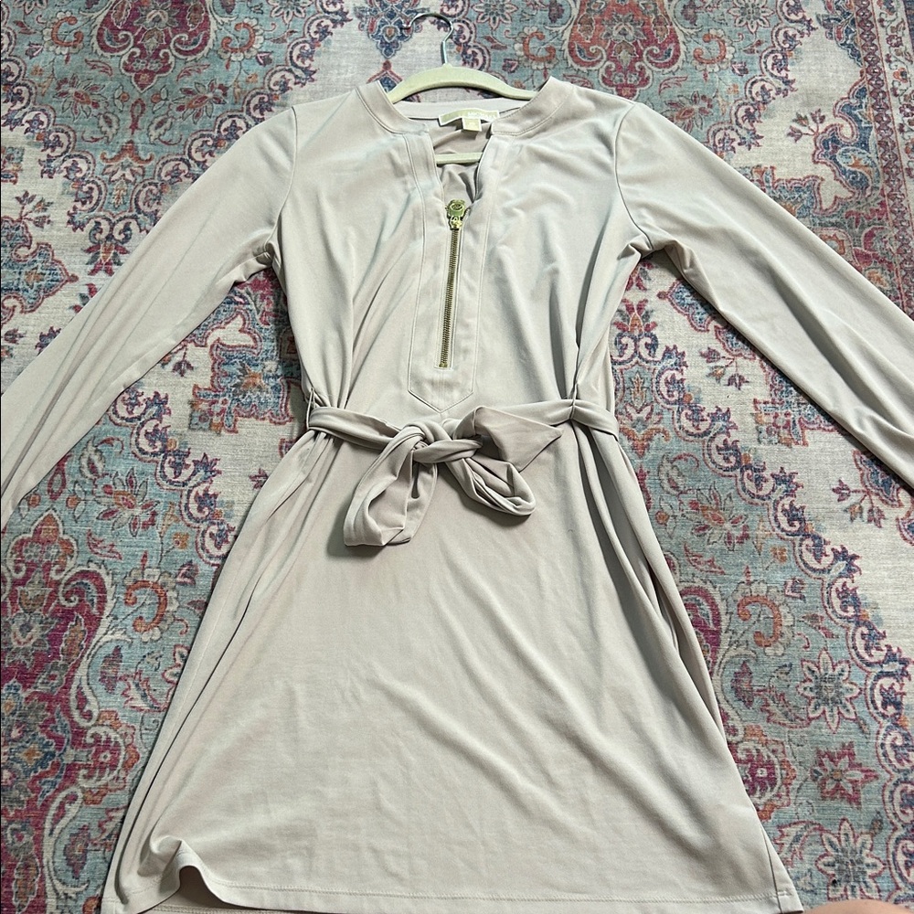 Michael Kors Light Beige Long Sleeve Tie-Waist Dress